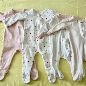 90% new Owlivia & Carters 0-3M girl footie bundle